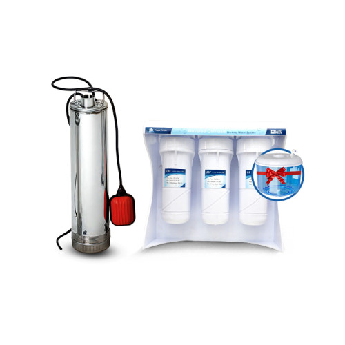 فلتر اكوا تاور لتحية مياه بسبع مراحل + قارورة مياه + مضخة غاطسة زيتاليا قدرة 1 حصان موديل CT100